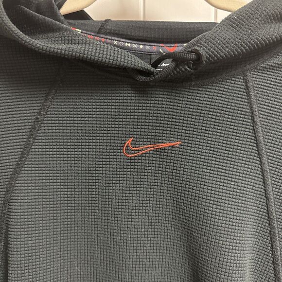 Nike Center Swoosh Hoodie Men’s Medium Black Loose Fit Waffle Knit Dri Fit - Picture 2 of 6